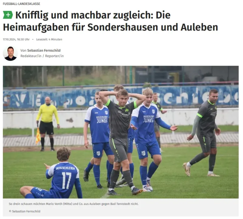 Die TA aus dem Unstrut Hainich Kreis mit einem Artikel zum kommenden Spieltag